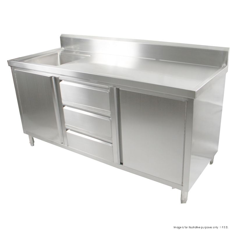 Single Sink Cabinet with Drawers and Doors Sink on Left 2100x600x900+150mm