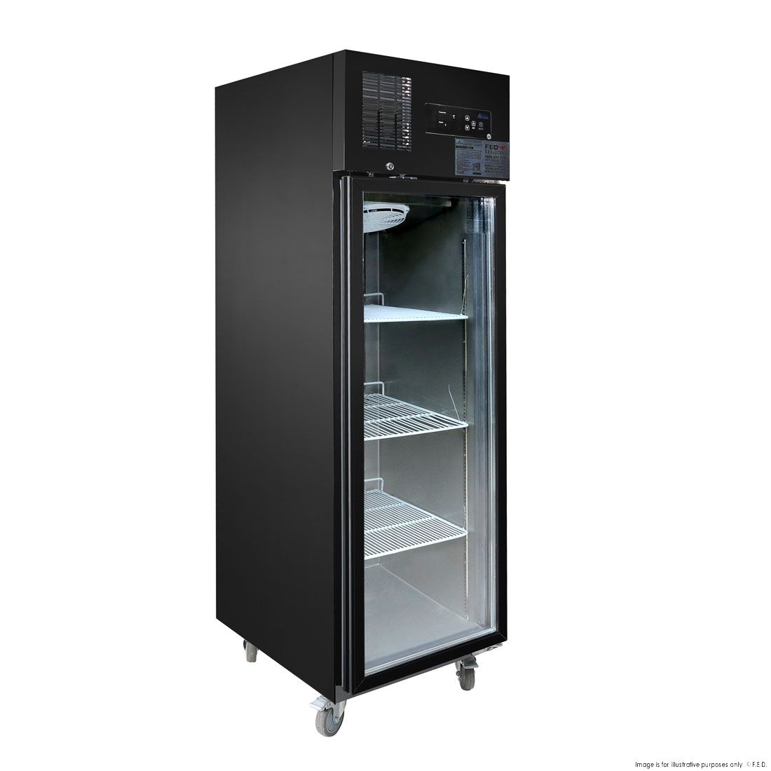 Single Glass Door Upright Fridge Black Stainless Steel - SUCG500B