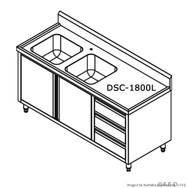 Double Sink Cabinet with Drawers and Doors Sink on Left 1800x700x900+150mm