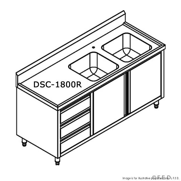 Double Sink Cabinet with Drawers and Doors Sink on Right 1800x700x900+150mm