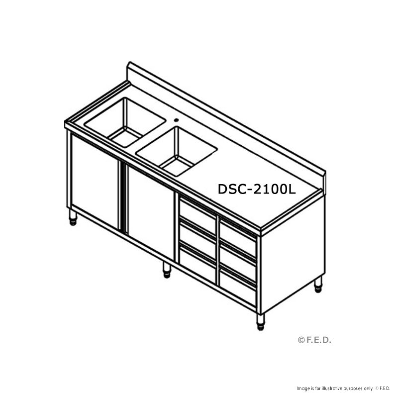 Double Sink Cabinet with Drawers and Doors Sink on Left 2100x700x900+150mm