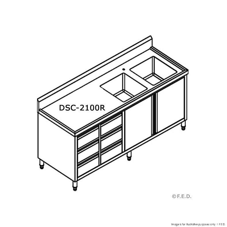 Double Sink Cabinet with Drawers and Doors Sink on Right 2100x700x900+150mm