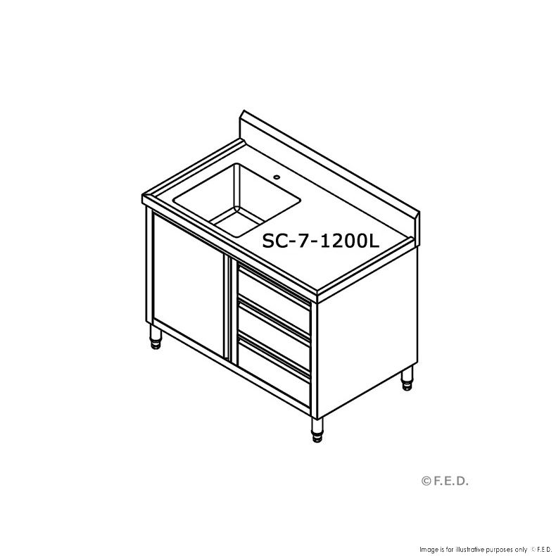 Single Sink Cabinet with Drawers and Doors Sink on Left 1200x700x900+150mm