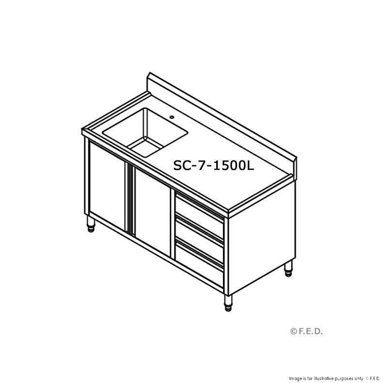 Single Sink Cabinet with Drawers and Doors Sink on Left 1500x700x900+150mm