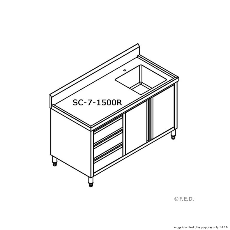 Single Sink Cabinet with Drawers and Doors Sink on Right 1500x700x900+150mm