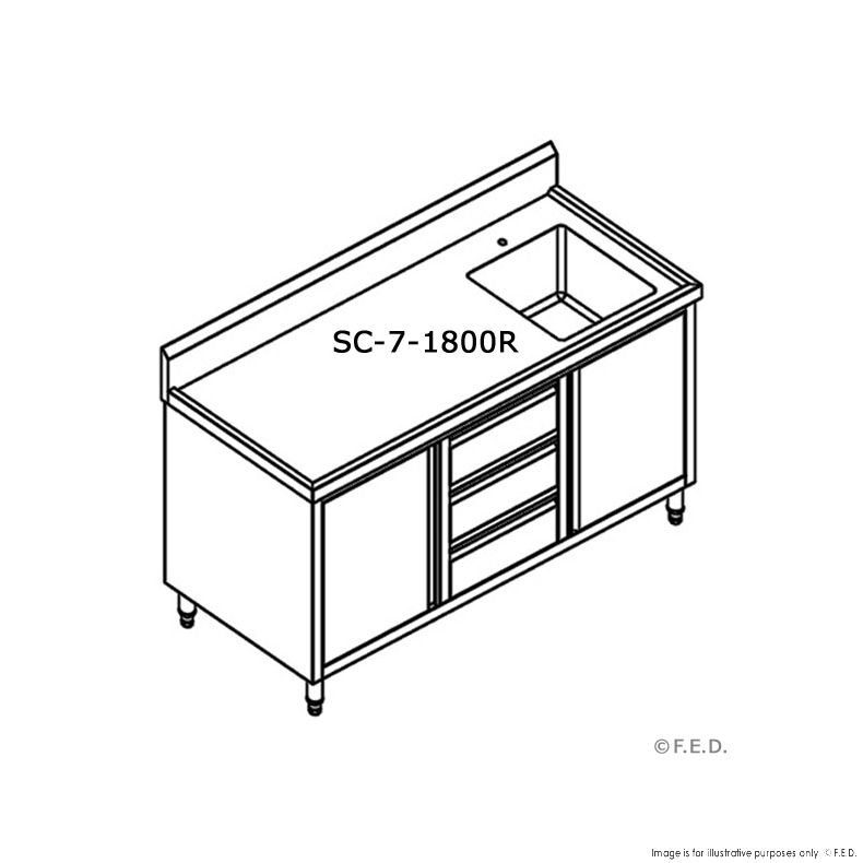 Single Sink Cabinet with Drawers and Doors Sink on Right 1800x700x900+150mm