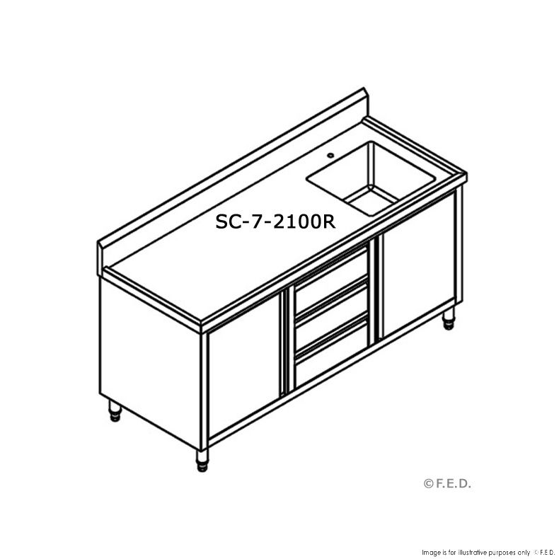 Single Sink Cabinet with Drawers and Doors Sink on Right 2100x700x900+150mm