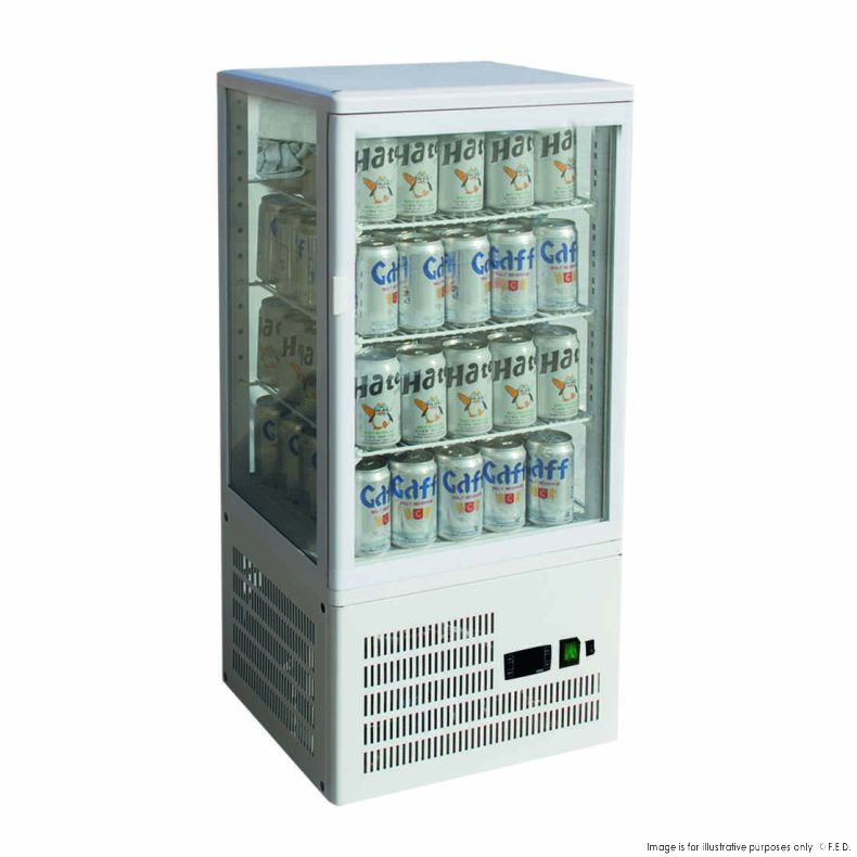 Four-Sided Countertop Beverage Display Fridge White