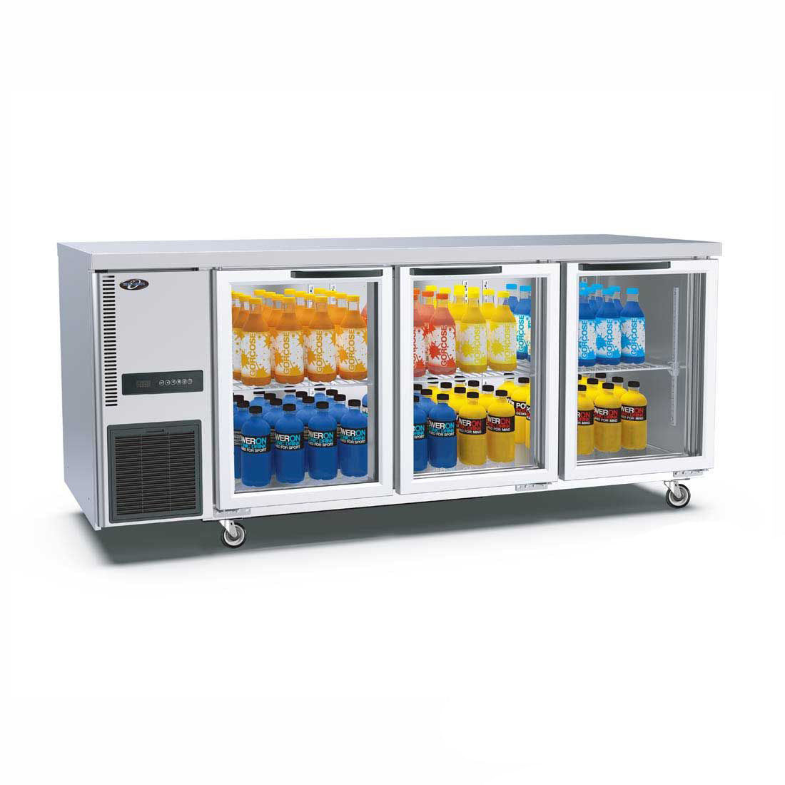 Stainless Steel Triple Glass Door Workbench Fridge - TL1800TNG-3D