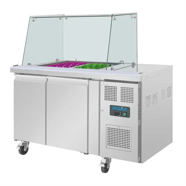 Polar U-Series GN Counter Saladette with Square Sneeze Guard - 2 Door