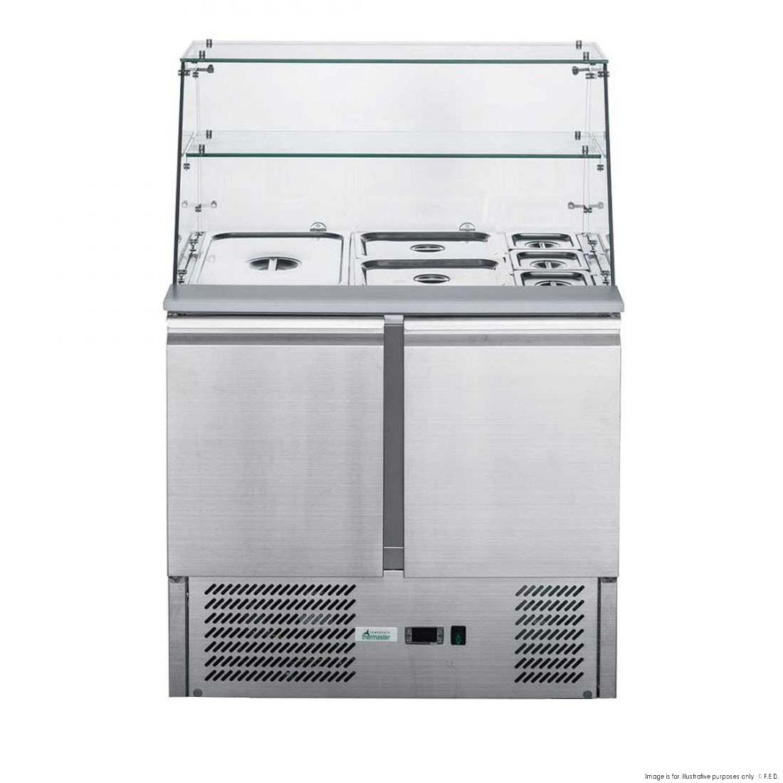 FED-X Two Door Salad Prep Fridge with Square Glass Top