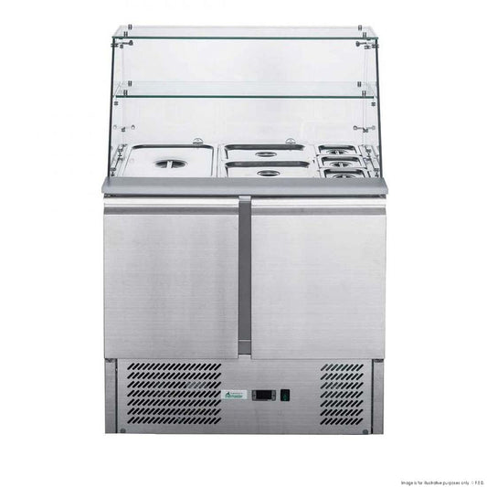 FED-X Two Door Salad Prep Fridge with Square Glass Top