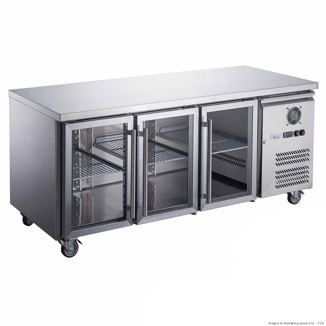 FED-X Three Glass Door Bench Fridge Stainless Steel - XUB6C18G3V