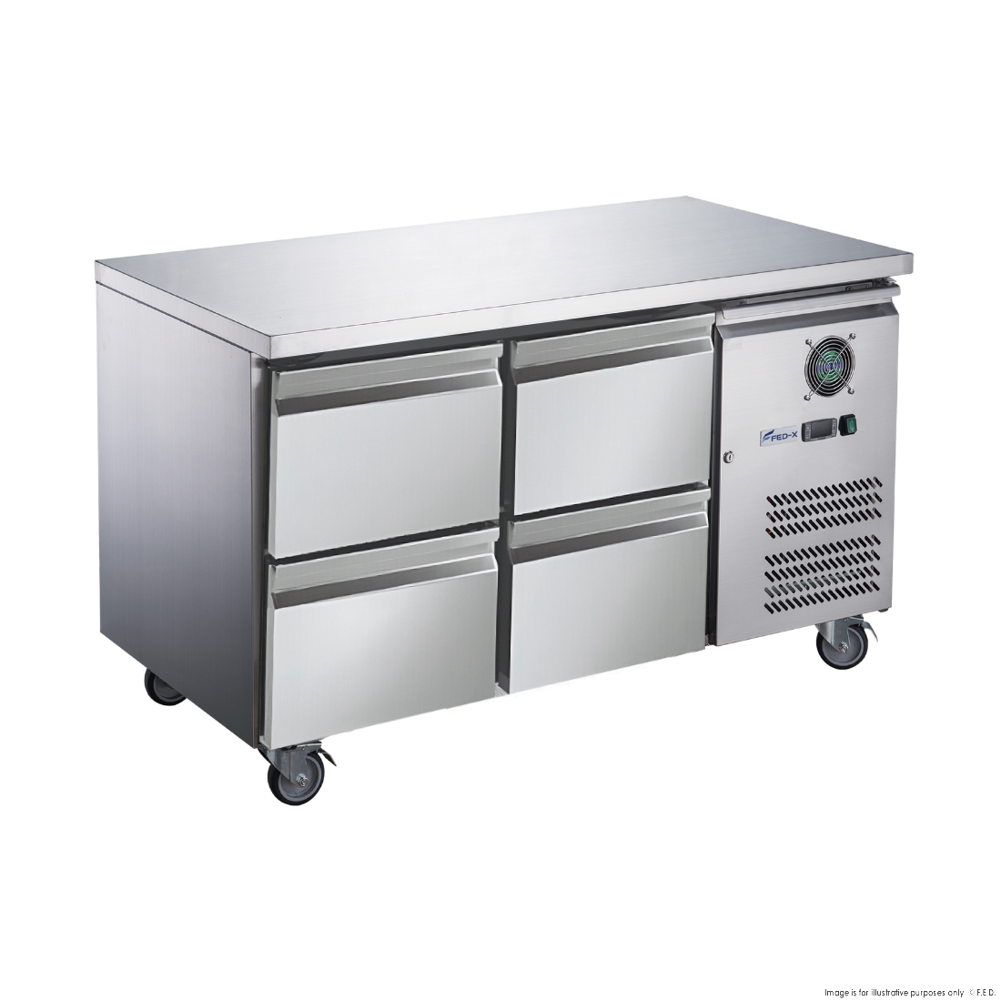 FED-X S/S Four-Door Bench Fridge with Drawers - XUB7C13S2D