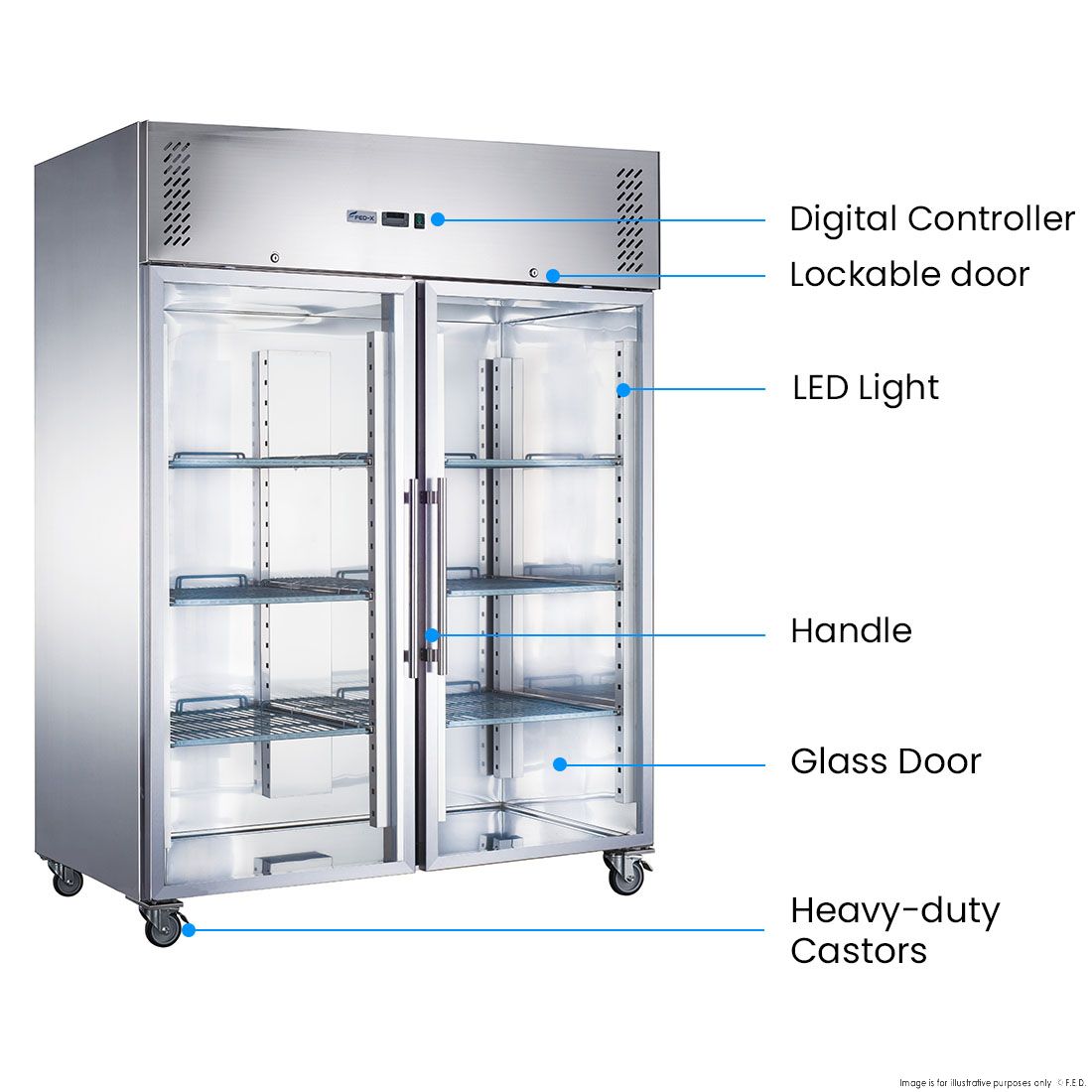 FED-X S/S Two Full Glass Door Upright Fridge - XURC1200G2V
