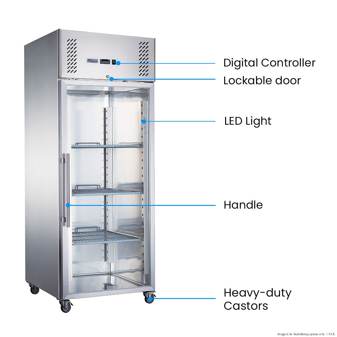 FED-X S/S Full Glass Door Upright Freezer - XURF600G1V