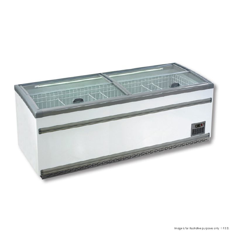 Supermarket Island Dual Temperature Freezer & Chiller with Glass Sliding Lids